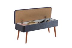 Vina Storage Bench, Navy & Walnut