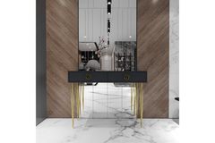 Nysa Consoletafel met 2 Lades, Antraciet & Goud