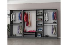 Medway Tideway Garderobe met 7 Glazen Deuren en 2 Laden, 210 cm, Antraciet en Zwart