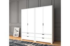 Manorala Kledingkast met 4 Deuren & 4 Lades, Wit