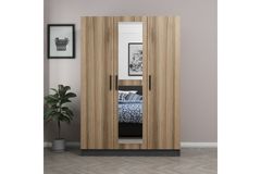 Medway Tideway Kledingkast met 3 Deuren, 2 Lades en Spiegel, 190 cm, Antraciet en Walnoot