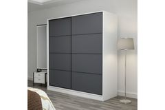 Medway Kledingkast met Schuifdeuren, 180 cm, Houtskoolgrijs en Wit