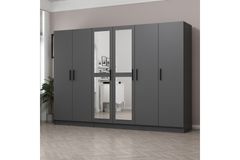 Medway Tideway Kledingkast met 6 Deuren, 2 Lades en Spiegel, 190 cm, Antraciet
