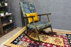 Asedia Trend Ocean Schommelstoel, Blauw & Walnoot