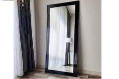 Wood Rechthoekige Staande Spiegel, 140x60 cm, Zwart