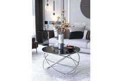 Tubihome Planet Salontafel, Zilver, Zwart Glas