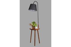 Broad Crag Vloerlamp met Houten Rek, Zwart