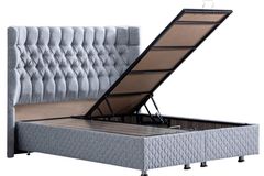 Napoli Box, Hoofdbord En Real Matras Met Pad, Lichtgrijs, 160X200