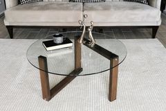 Dřevěný konferenční stolek se skleněnou deskou Neostyle Round
