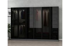 Medway Tideway Garderobe met 6 Glazen Deuren en 2 Laden, 210 cm, Antraciet en Zwart