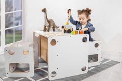 Adam Children's Montessori 2 Stools and Table Set, 0-6 Years, White & Light Wood