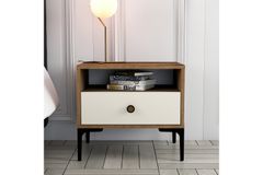 Lissabon Bedside Table, Walnut & Cream