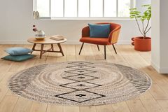 Rovigo Geometric Round Rug, 100 x 100 cm, Beige