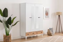 Belloir Kledingkast met 4 Deuren en 2 Lades, Wit en Pijnboom