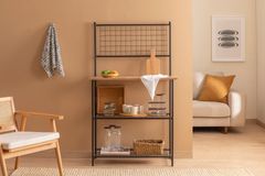 Deonne Kitchen Cabinet, Light Wood & Black