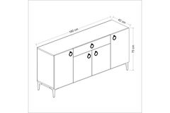 Medway Moon Moderne Dressoir, 160 cm, Goud en Walnoot