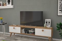 Eleanor TV-Meubel met Houten Poten, 140 cm, Pijnboom & Wit