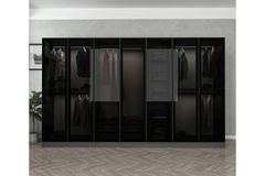 Medway Tideway Garderobe met 7 Glazen Deuren en 2 Laden, 210 cm, Antraciet en Zwart