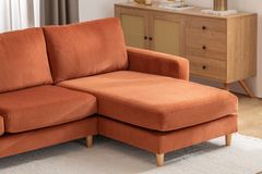 Merlin Mini Hoekbank, Natuurlijke Poten, Dunne Armleuning, Fluwelen , Steenrood