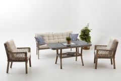 Pirus Rattan 3+1+1 Tuinloungeset, Beige