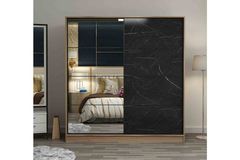 Medway Kledingkast met Schuifdeuren en Spiegel 180 cm, Walnoot en Marmer