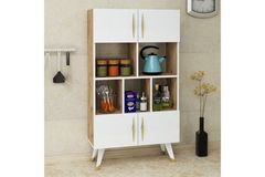 Castor Kitchen Cabinet, White & Light Wood