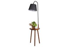Broad Crag Vloerlamp met Houten Rek, Zwart