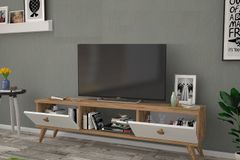 Eleanor TV-Meubel met Houten Poten, 140 cm, Pijnboom & Wit