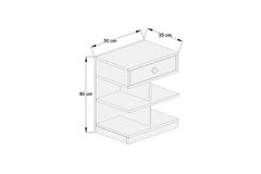 Asien Nachtkastje, Antraciet en Wit