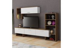 Mega TV-Meubel, Wit en Walnoot