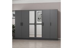 Medway Tideway Kledingkast met 6 Deuren, 2 Lades en Spiegel, 190 cm, Antraciet