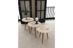 Scafell Terrazzo Nesting Tables, White & Dark Wood