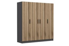 Medway Itz Kledingkast met 4 Deuren en 2 Lades, 190 cm, Antraciet & Pijnboom