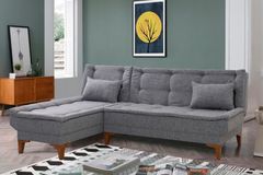 Kelly Hoekbank Links In Linnen Stof, Donkergrijze