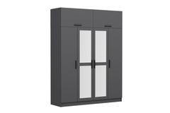 Medway Kledingkast met 4 Deuren, Bovenkast & Spiegel, 210 cm, Antraciet