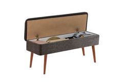 Vina Opbergbank Gestoffeerd, Walnoot & Antraciet