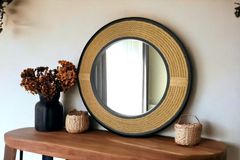 Wood Ronde Wandspiegel, 77 cm, Zwart