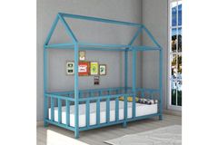 My Home Natural Wood Blue Children's Montessori Bed Frame