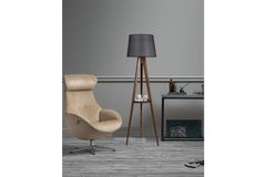 Warrick Houten Vloerlamp met Driepoot & Rek, Zwart & Bruin