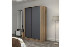 Medway Kledingkast met Schuifdeuren, 120 cm, Walnoot en Antraciet