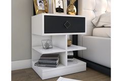 Asien Nachtkastje, Antraciet en Wit