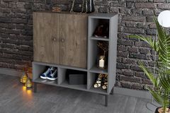 Elegance Shoe Cabinet, Walnut & Grey