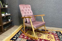 Asedia Trend Schommelstoel Gestoffeerd, Roze & Natuurlijke Kleur