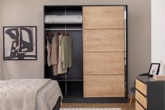 Panna Kledingkast met Schuifdeuren, Walnoot en Antraciet