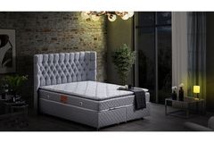 Napoli Box, Hoofdbord En Real Matras Met Pad, Lichtgrijs, 160X200