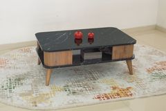 Hey Kumsal Salontafel, Zwart Marmer Walnoot
