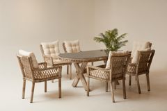 Pirus Rattan Tuinset, 6 Zits, Beige