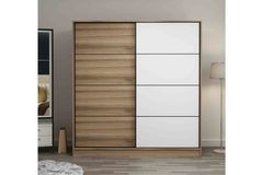 Medway Kledingkast met Schuifdeuren, 180 cm, Walnoot en Wit