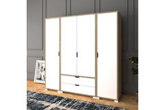 Manorala Kledingkast met 4 Deuren & 2 Lades, Wit & Eik