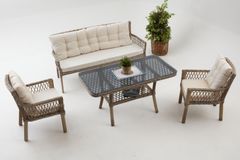 Pirus Rattan 3+1+1 Tuinloungeset, Beige